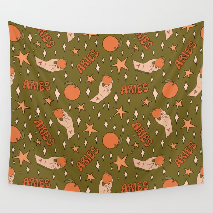 Aries Orange Print Wall Tapestry Gallery Image 1