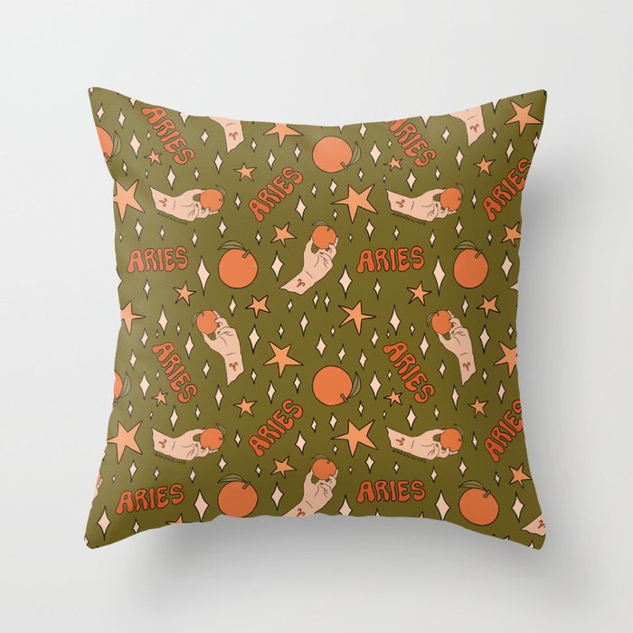 Aries Orange Print Throw Pillow Gallery Image 6