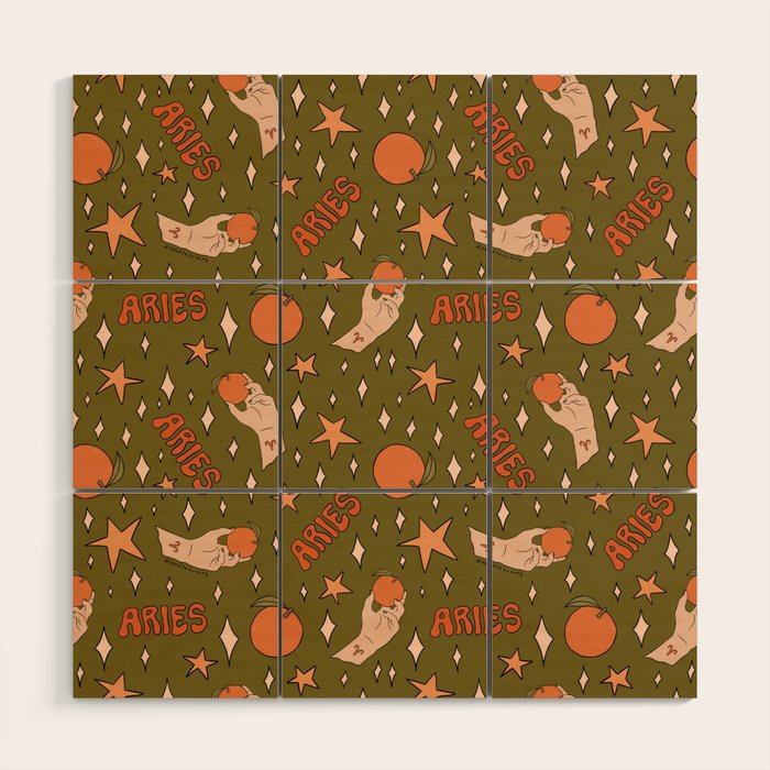 Aries Orange Print Wood Wall Art Gallery Image 1