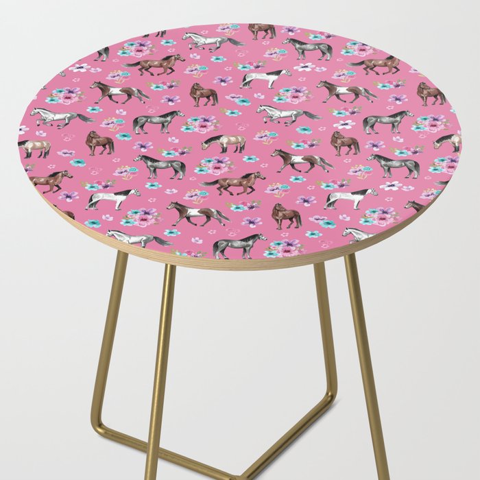 Pink Horse Print, Hand Drawn, Horses and Flowers, Girls Room, Side Table Gallery Image 2