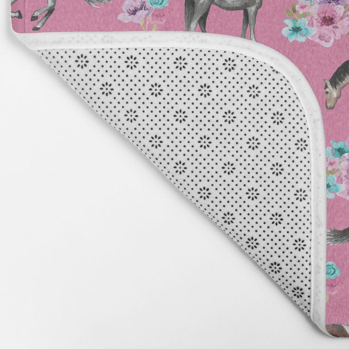 Pink Horse Print, Hand Drawn, Horses and Flowers, Girls Room, Bath Mat Gallery Image 2