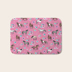 Pink Horse Print, Hand Drawn, Horses and Flowers, Girls Room, Bath Mat Gallery Image 1