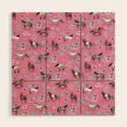 Pink Horse Print, Hand Drawn, Horses and Flowers, Girls Room, Wood Wall Art Gallery Image 1