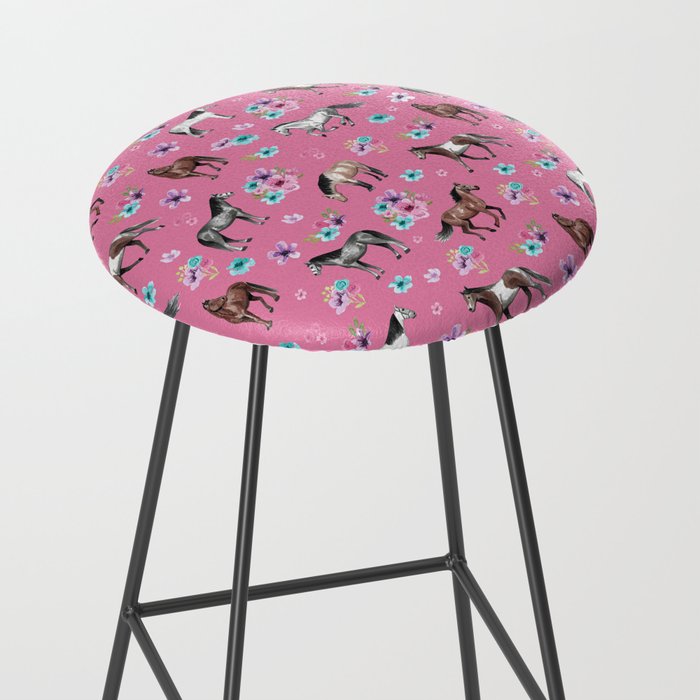 Pink Horse Print, Hand Drawn, Horses and Flowers, Girls Room, Stool Gallery Image 2