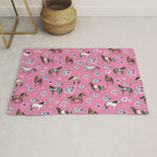 Pink Horse Print, Hand Drawn, Horses and Flowers, Girls Room, Rug Gallery Image 1