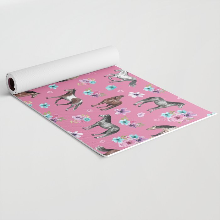 Pink Horse Print, Hand Drawn, Horses and Flowers, Girls Room, Yoga Mat Gallery Image 2