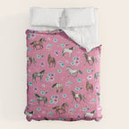 Pink Horse Print, Hand Drawn, Horses and Flowers, Girls Room, Comforter Gallery Image 6