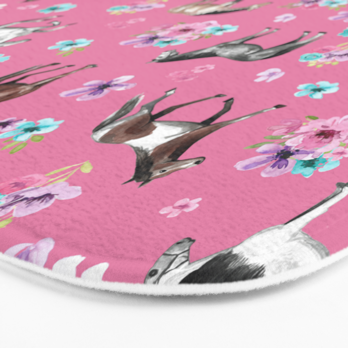 Pink Horse Print, Hand Drawn, Horses and Flowers, Girls Room, Bath Mat Gallery Image 3