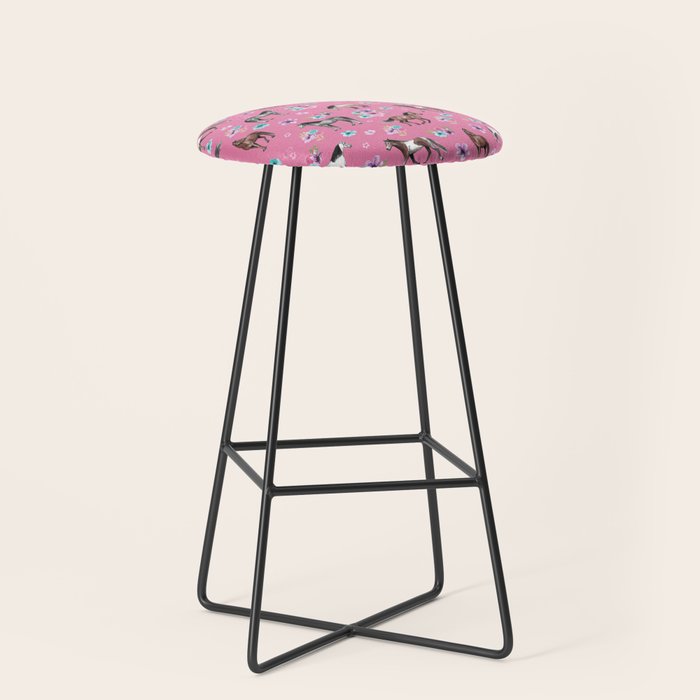 Pink Horse Print, Hand Drawn, Horses and Flowers, Girls Room, Stool Gallery Image 1