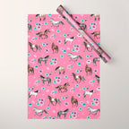 Pink Horse Print, Hand Drawn, Horses and Flowers, Girls Room, Wrapping Paper Gallery Image 1