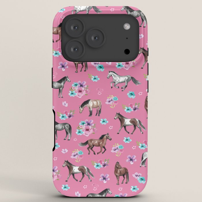 Pink Horse Print, Hand Drawn, Horses and Flowers, Girls Room, iPhone Case Gallery Image 7