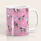 Pink Horse Print, Hand Drawn, Horses and Flowers, Girls Room, Coffee Mug Gallery Image 1
