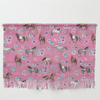 Pink Horse Print, Hand Drawn, Horses and Flowers, Girls Room, Wall Hanging Gallery Image 1