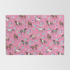 Pink Horse Print, Hand Drawn, Horses and Flowers, Girls Room, Rug Gallery Image 2