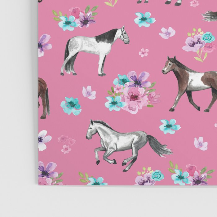 Pink Horse Print, Hand Drawn, Horses and Flowers, Girls Room, Poster Gallery Image 3