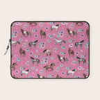 Pink Horse Print, Hand Drawn, Horses and Flowers, Girls Room, Laptop Sleeve Gallery Image 1