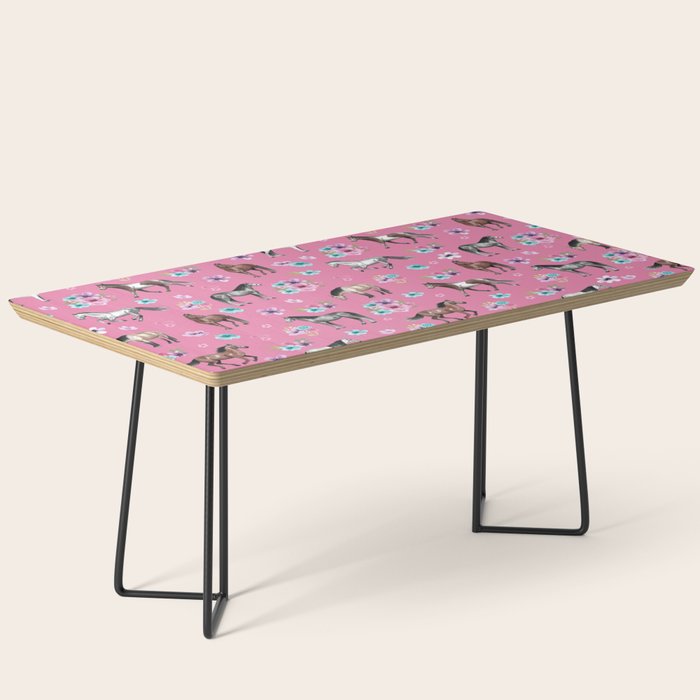 Pink Horse Print, Hand Drawn, Horses And Flowers, Girls Room, Coffee Table