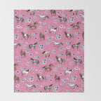Pink Horse Print, Hand Drawn, Horses and Flowers, Girls Room, Throw Blanket Gallery Image 2