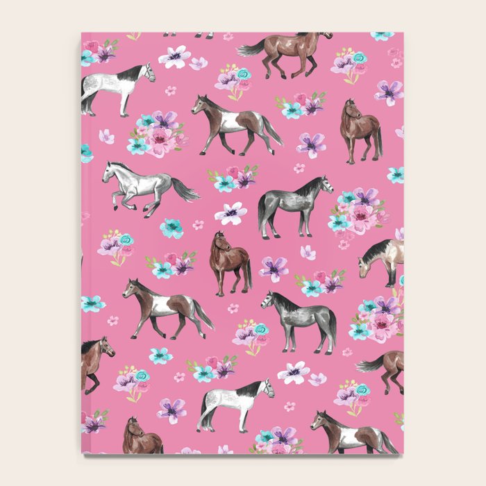 Pink Horse Print, Hand Drawn, Horses and Flowers, Girls Room, Notebook Gallery Image 4