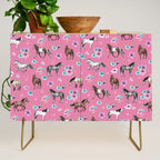 Pink Horse Print, Hand Drawn, Horses and Flowers, Girls Room, Credenza Gallery Image 1