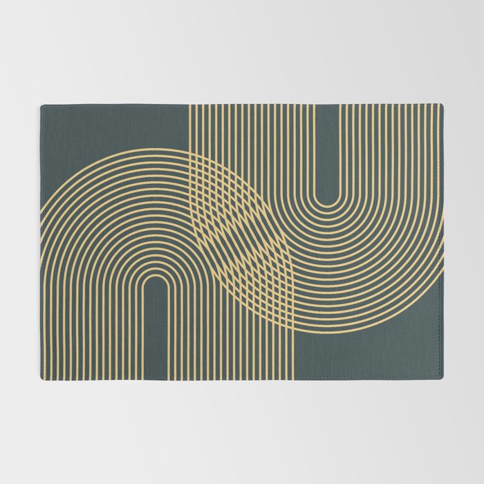 Geometric Lines Rainbows 19 in Slate Blue Gold Rug Gallery Image 2