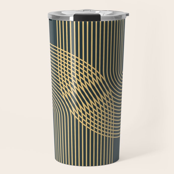 Geometric Lines Rainbows 19 in Slate Blue Gold Travel Mug Gallery Image 1