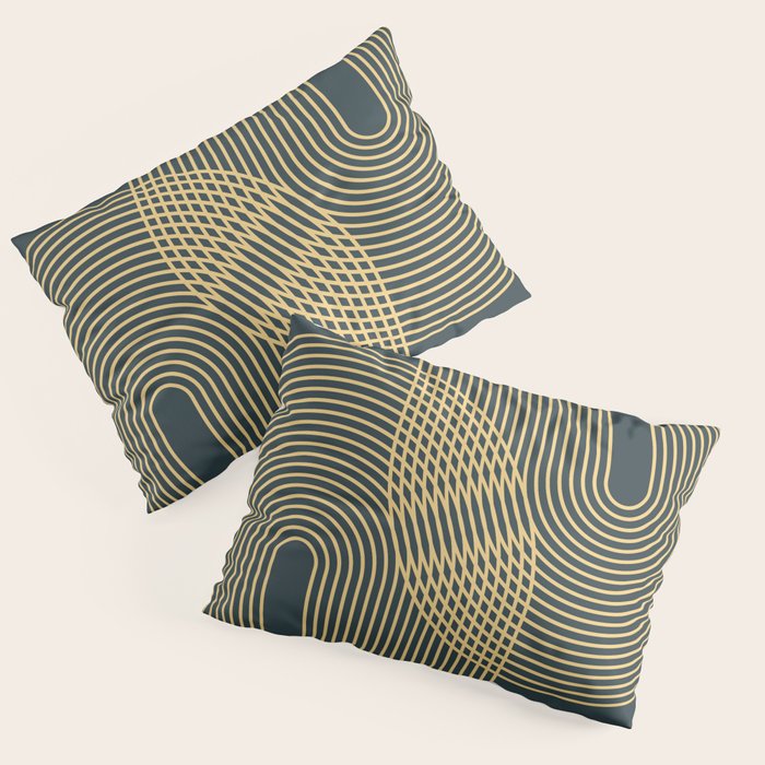 Geometric Lines Rainbows 19 in Slate Blue Gold Pillow Sham Gallery Image 1
