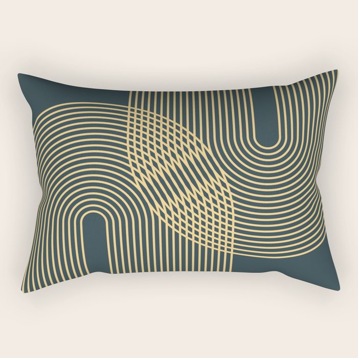 Geometric Lines Rainbows 19 in Slate Blue Gold Rectangular Pillow Gallery Image 2
