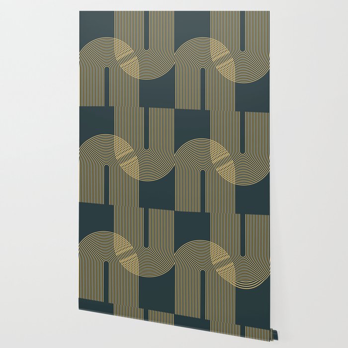 Geometric Lines Rainbows 19 in Slate Blue Gold Wallpaper Gallery Image 2