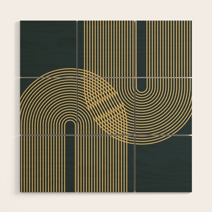 Geometric Lines Rainbows 19 in Slate Blue Gold Wood Wall Art Gallery Image 1