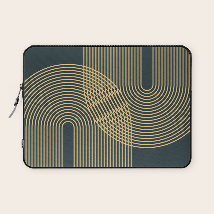 Geometric Lines Rainbows 19 in Slate Blue Gold Laptop Sleeve Gallery Image 1