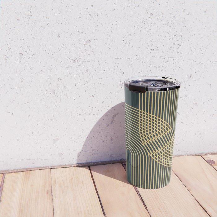 Geometric Lines Rainbows 19 in Slate Blue Gold Travel Mug Gallery Image 4