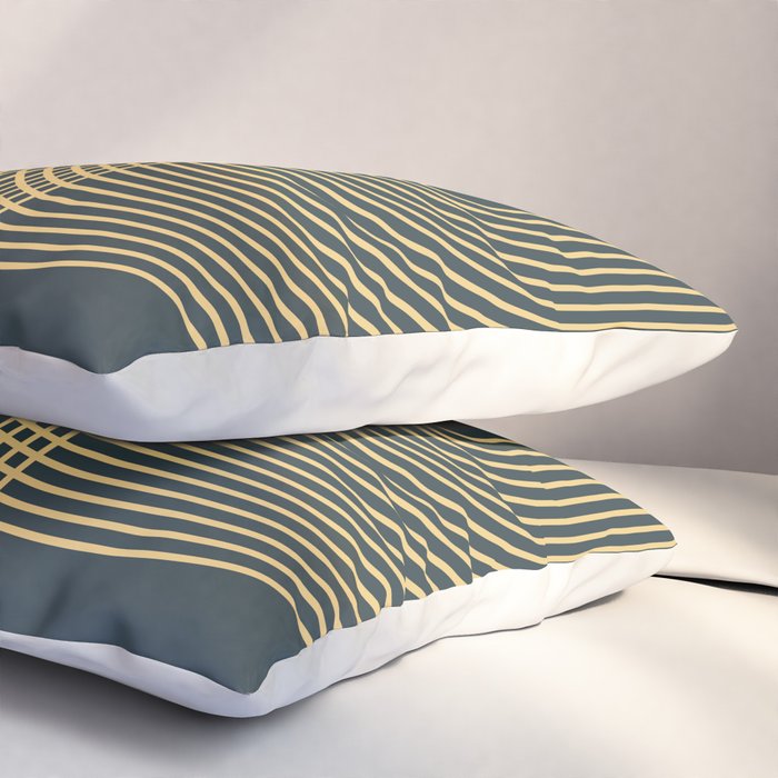Geometric Lines Rainbows 19 in Slate Blue Gold Pillow Sham Gallery Image 3