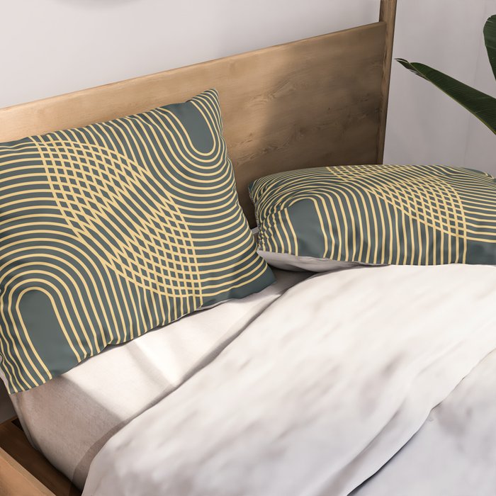 Geometric Lines Rainbows 19 in Slate Blue Gold Pillow Sham Gallery Image 2