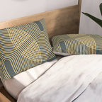Geometric Lines Rainbows 19 in Slate Blue Gold Pillow Sham Gallery Image 2
