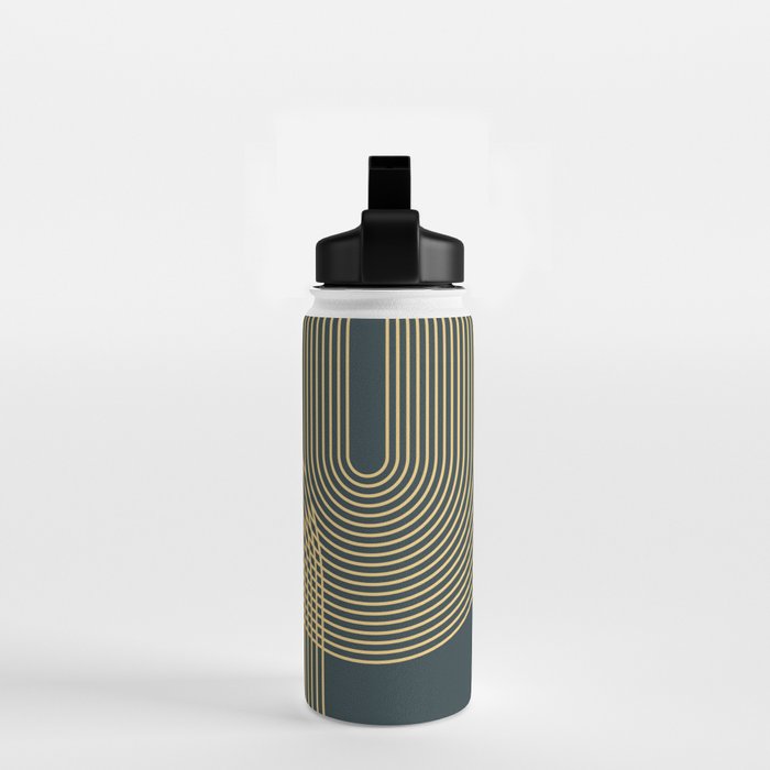 Geometric Lines Rainbows 19 in Slate Blue Gold Water Bottle Gallery Image 2