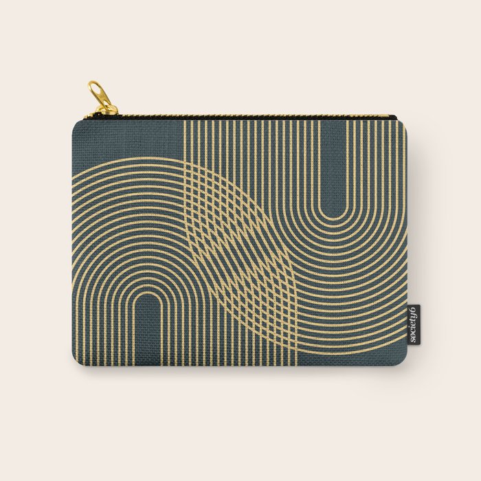 Geometric Lines Rainbows 19 in Slate Blue Gold Carry All Pouch Gallery Image 1