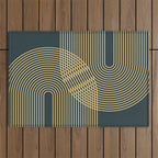 Geometric Lines Rainbows 19 in Slate Blue Gold Outdoor Rug Gallery Image 1