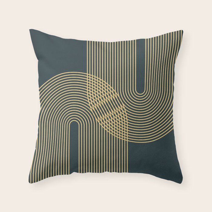 Geometric Lines Rainbows 19 in Slate Blue Gold Throw Pillow Gallery Image 6