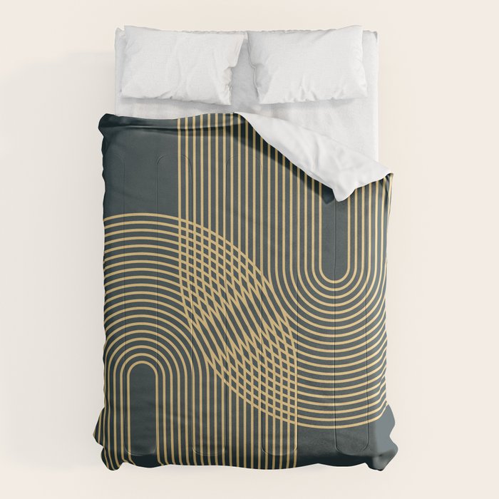 Geometric Lines Rainbows 19 in Slate Blue Gold Comforter Gallery Image 6
