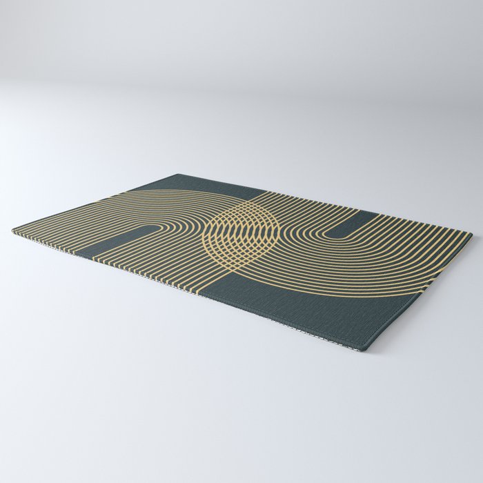 Geometric Lines Rainbows 19 in Slate Blue Gold Rug Gallery Image 3