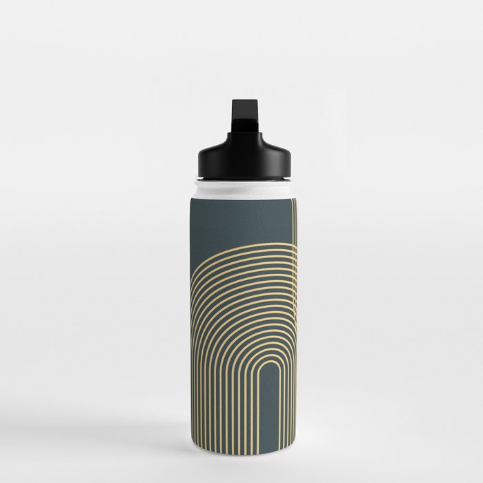 Geometric Lines Rainbows 19 in Slate Blue Gold Water Bottle Gallery Image 3