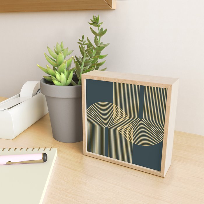 Geometric Lines Rainbows 19 in Slate Blue Gold Mini Art Print Gallery Image 2