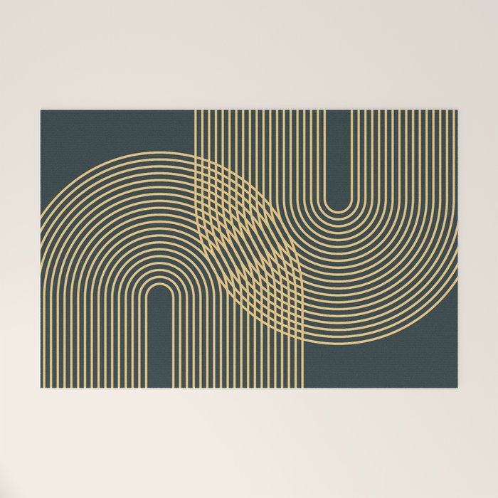 Geometric Lines Rainbows 19 in Slate Blue Gold Welcome Mat Gallery Image 1