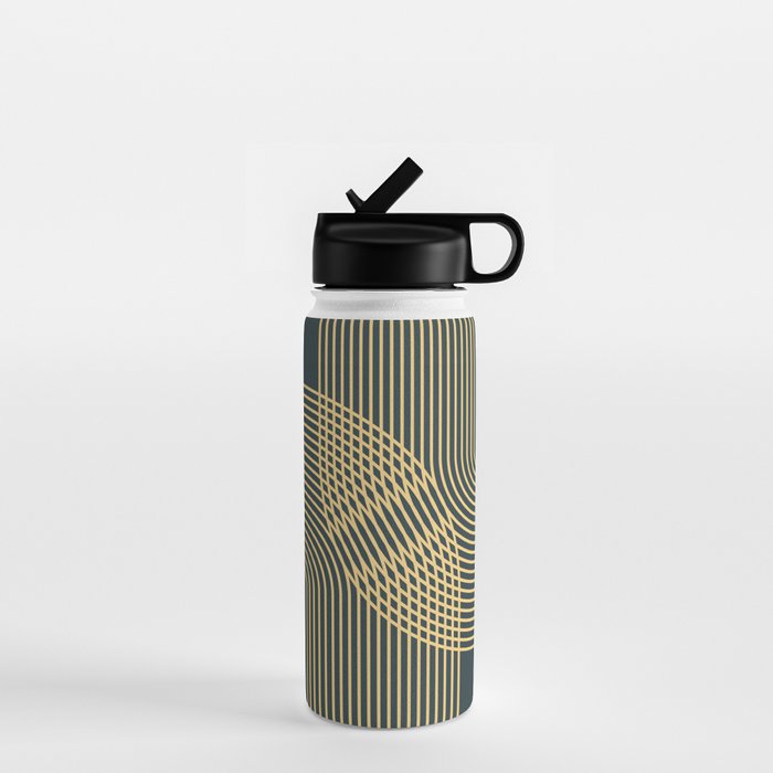 Geometric Lines Rainbows 19 in Slate Blue Gold Water Bottle Gallery Image 1