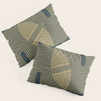 Geometric Lines Rainbows 19 in Slate Blue Gold Pillow Sham Gallery Image 3
