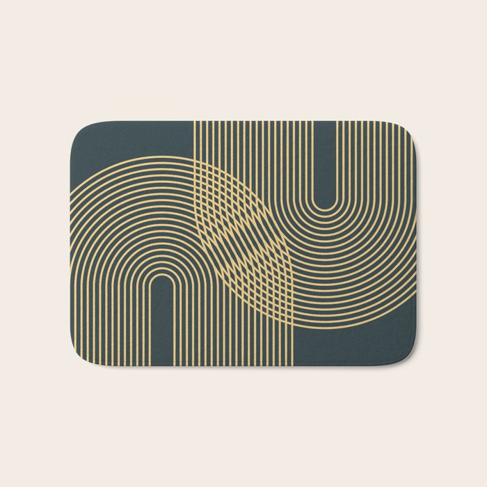 Geometric Lines Rainbows 19 in Slate Blue Gold Bath Mat Gallery Image 1