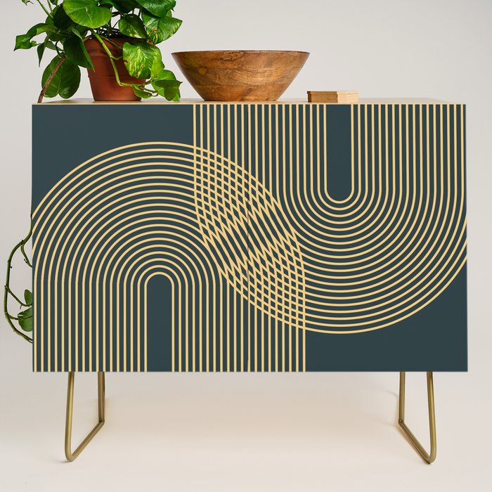 Geometric Lines Rainbows 19 in Slate Blue Gold Credenza Gallery Image 1
