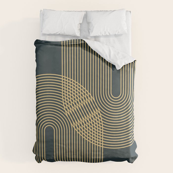 Geometric Lines Rainbows 19 in Slate Blue Gold Duvet Cover Gallery Image 6