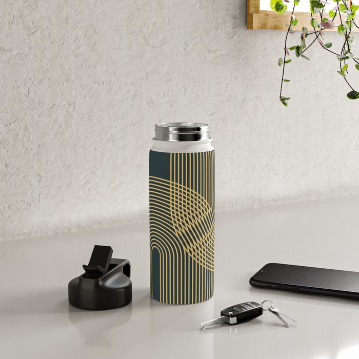 Geometric Lines Rainbows 19 in Slate Blue Gold Water Bottle Gallery Image 4